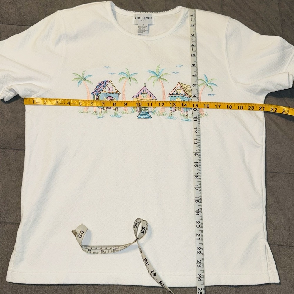 Vintage Alfred Dunner Tropical Beach House‎ Embroidered Beaded Top Medium Petite - Picture 6 of 6